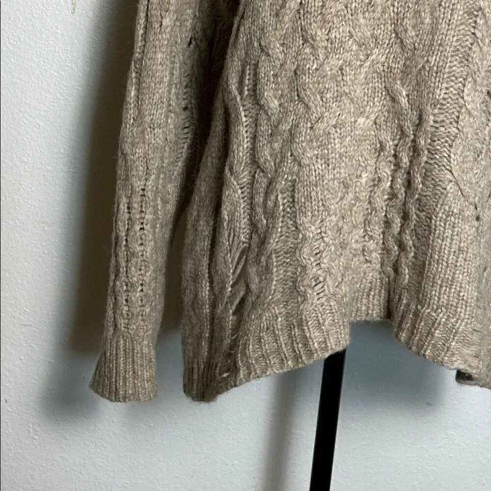 Free Peoples Chunky Cable Knit Sweater Womens XS Alpaca Wool Distressed Crew Tan